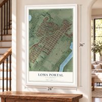 Loma Portal, California map, 24 x 36 inch print in a white frame by a staircase