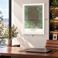 Lomita, California map, 18 x 24 inch print in a white frame in a home office