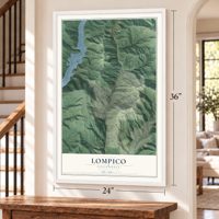 Lompico, California map, 24 x 36 inch print in a white frame by a staircase