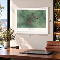 London, Ohio map, 18 x 24 inch print in a white frame in a home office