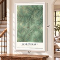 Londonderry, Chester County, Pennsylvania map, 24 x 36 inch print in a white frame by a staircase