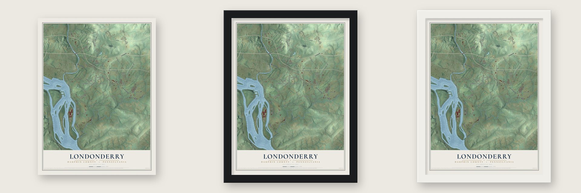 Londonderry, Dauphin County, Pennsylvania map unframed, in a black wood frame and in a white wood frame