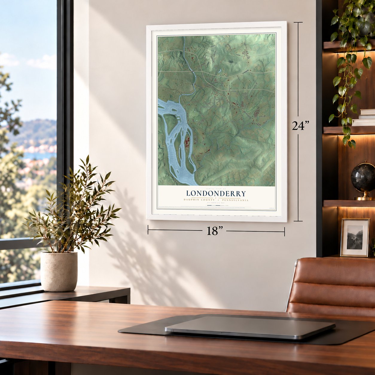 Londonderry, Dauphin County, Pennsylvania map, 18 x 24 inch print in a white frame in a home office