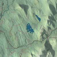 Close-up of the map of Londonderry, Vermont print showing terrain and local geography