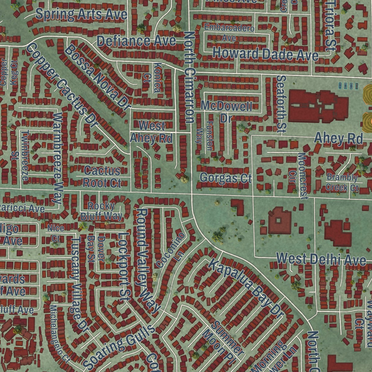 Second close-up of the map of Lone Mountain, Nevada print showing more streets and buildings