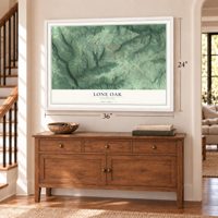 Lone Oak, Tennessee map, 24 x 36 inch print in a white frame above a dresser by a staircase