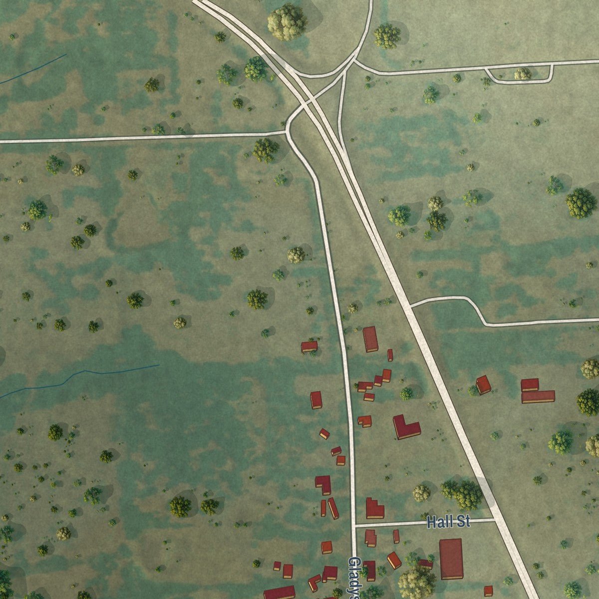 Second close-up of the map of Lone Oak, Texas print showing more streets and buildings