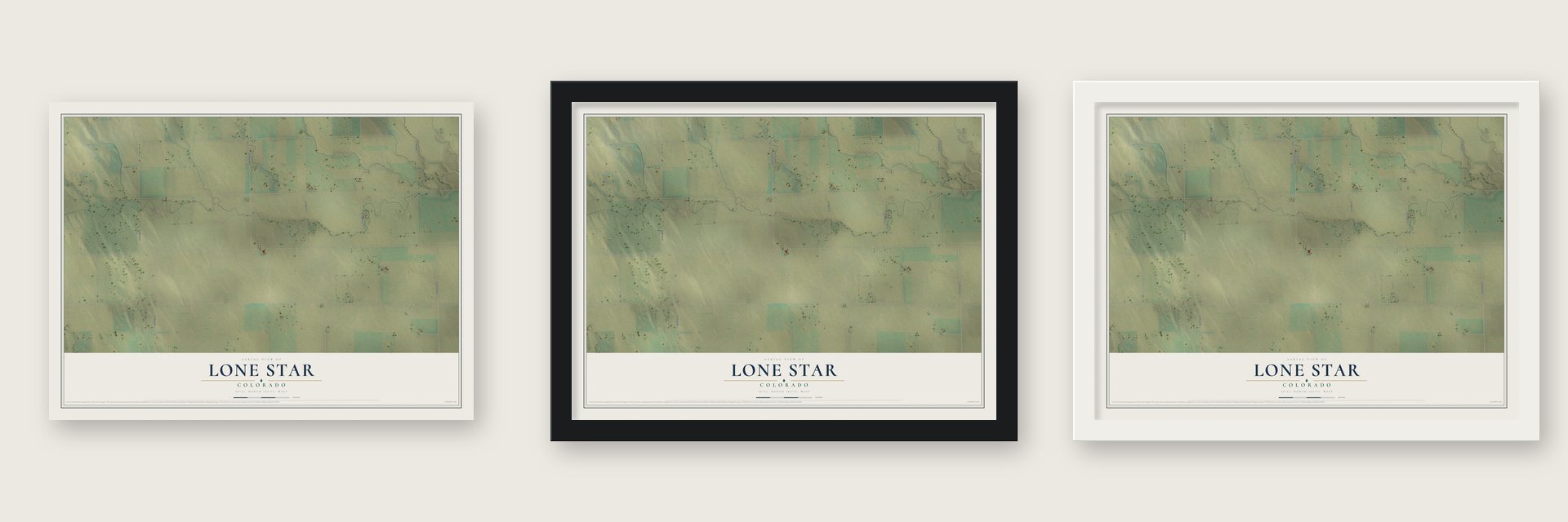 Lone Star, Colorado map unframed, in a black wood frame and in a white wood frame