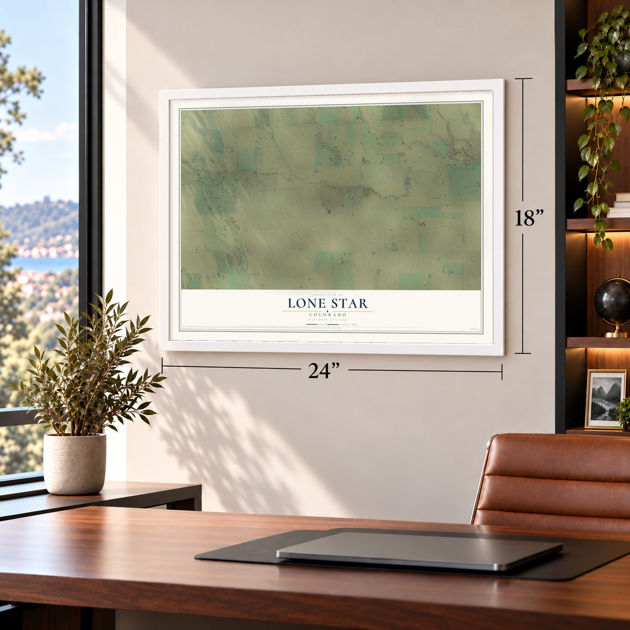 Lone Star, Colorado map, 18 x 24 inch print in a white frame in a home office