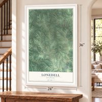 Lonedell, Missouri map, 24 x 36 inch print in a white frame by a staircase