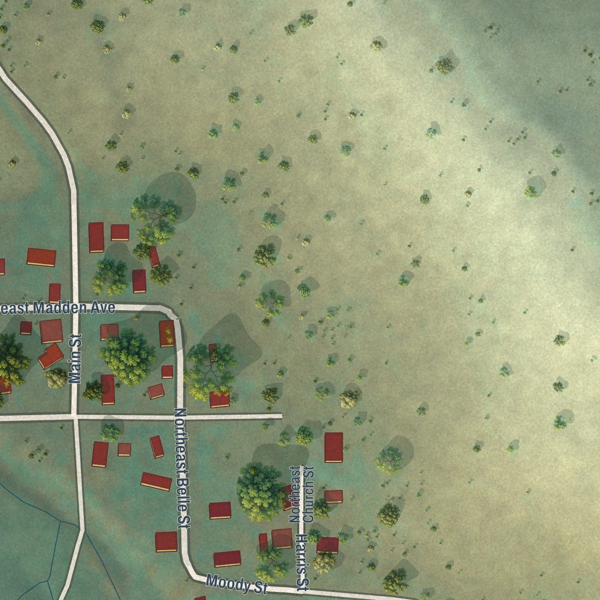 Second close-up of the map of Lonerock, Oregon print showing more streets and buildings