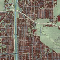 Second close-up of the map of Long Beach, California print showing more streets and buildings