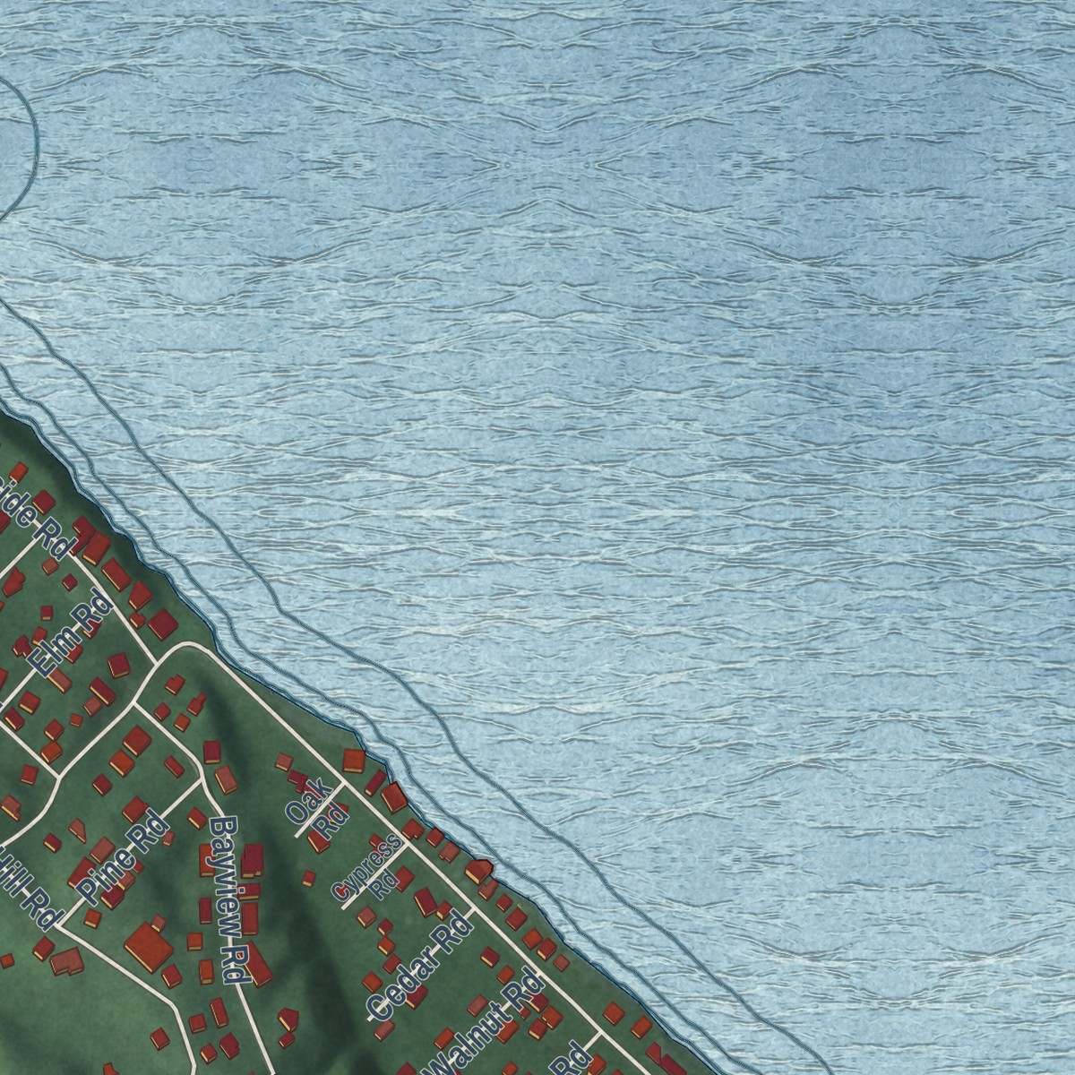 Second close-up of the map of Long Beach, Maryland print showing more streets and buildings