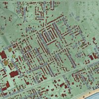 Second close-up of the map of Long Beach, Mississippi print showing more streets and buildings