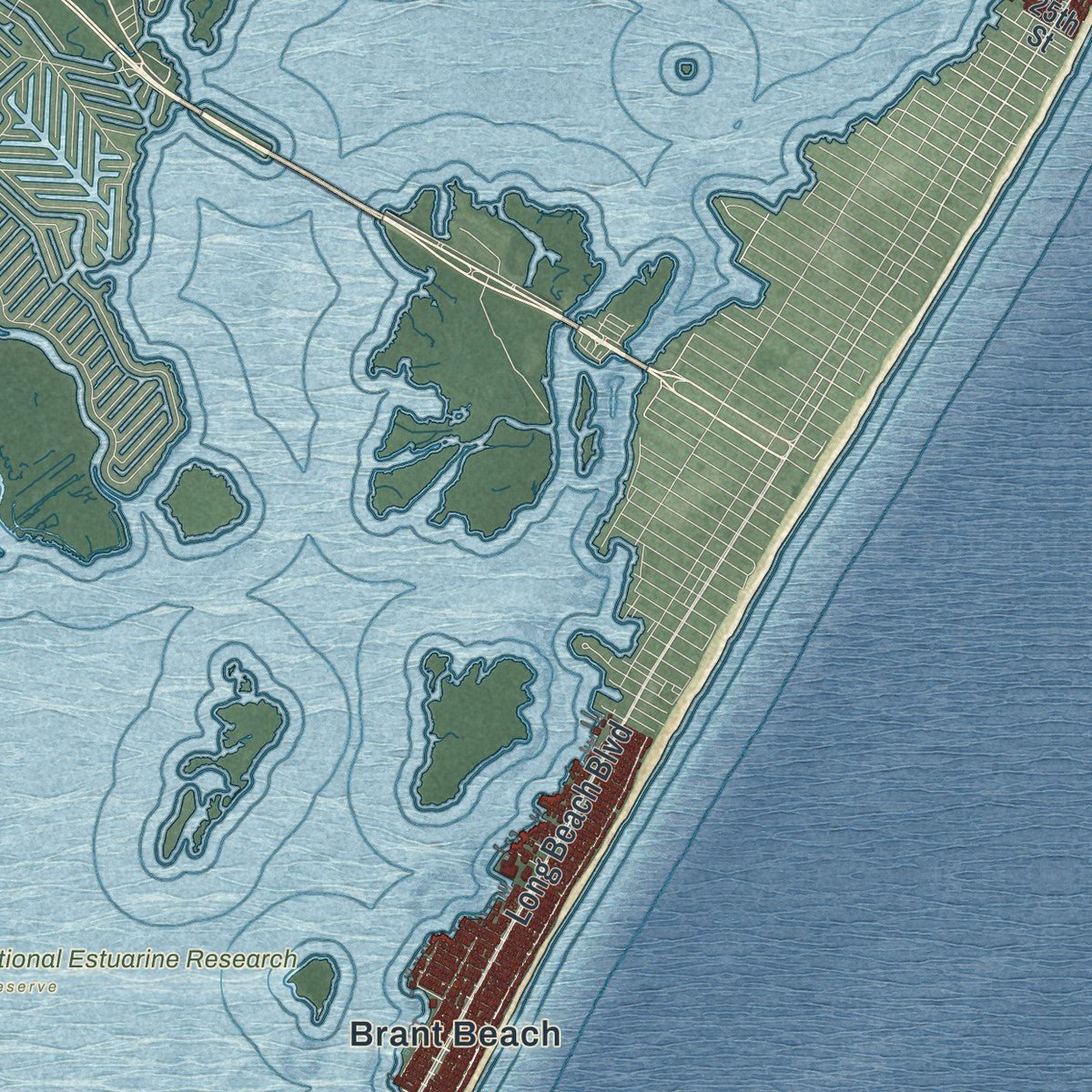 Second close-up of the map of Long Beach, New Jersey print showing more streets and buildings