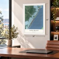 Long Beach, New Jersey map, 18 x 24 inch print in a white frame in a home office