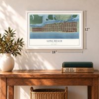 Long Beach, New York map, 12 x 18 inch print in a white frame in an entryway