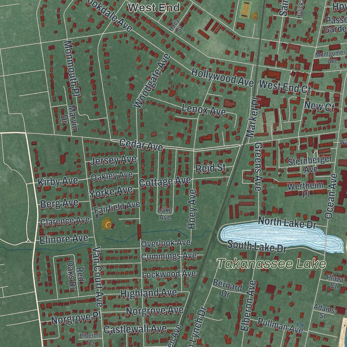Second close-up of the map of Long Branch, New Jersey print showing more streets and buildings