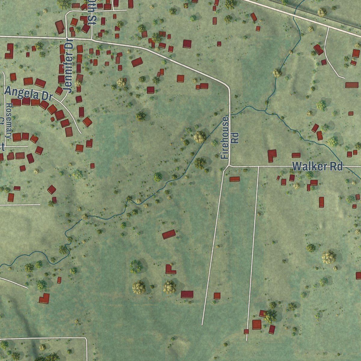 Second close-up of the map of Long Creek, Illinois print showing more streets and buildings