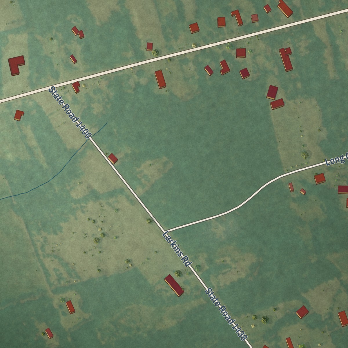 Second close-up of the map of Long Creek, North Carolina print showing more streets and buildings