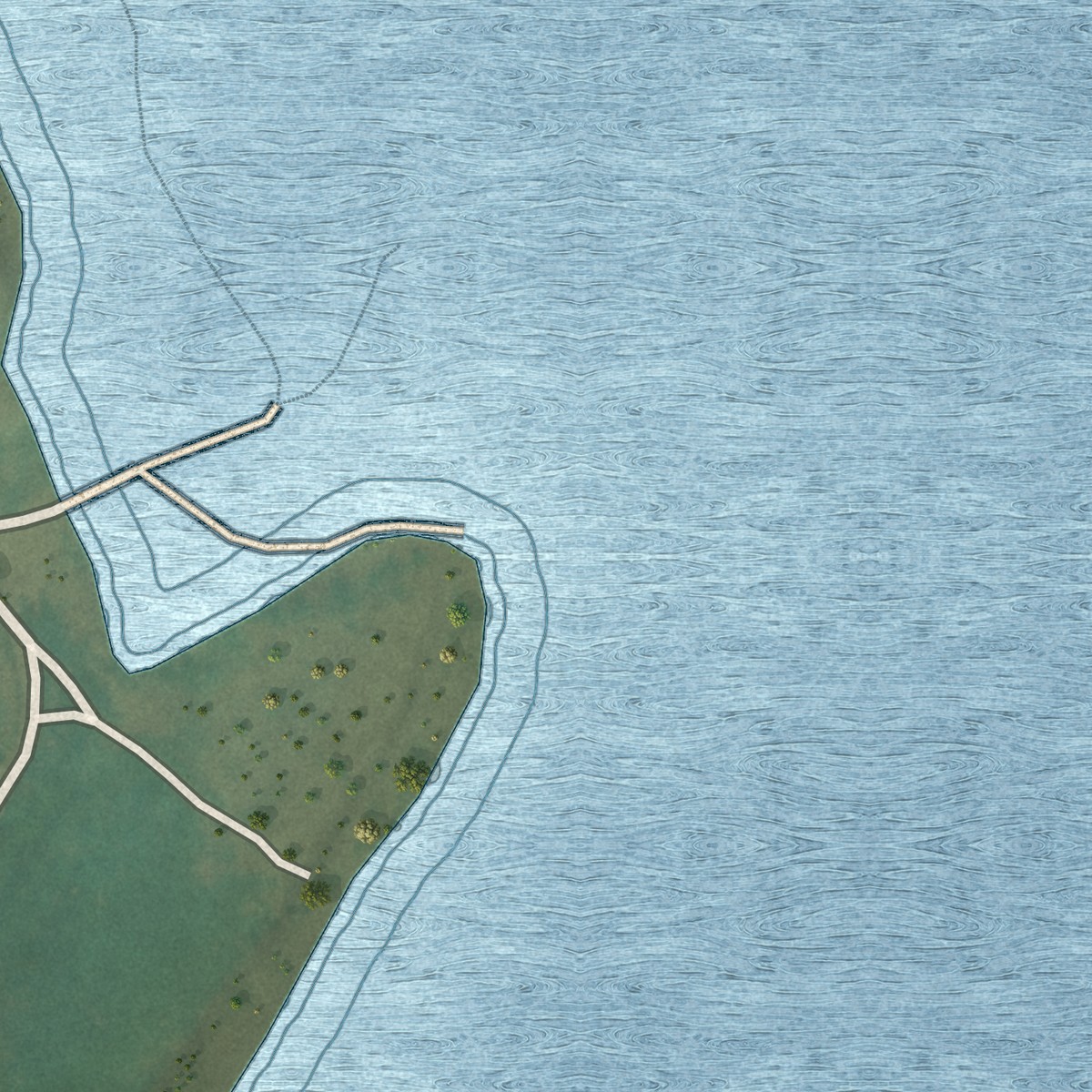 Second close-up of the map of Long Creek, North Dakota print showing more streets and buildings