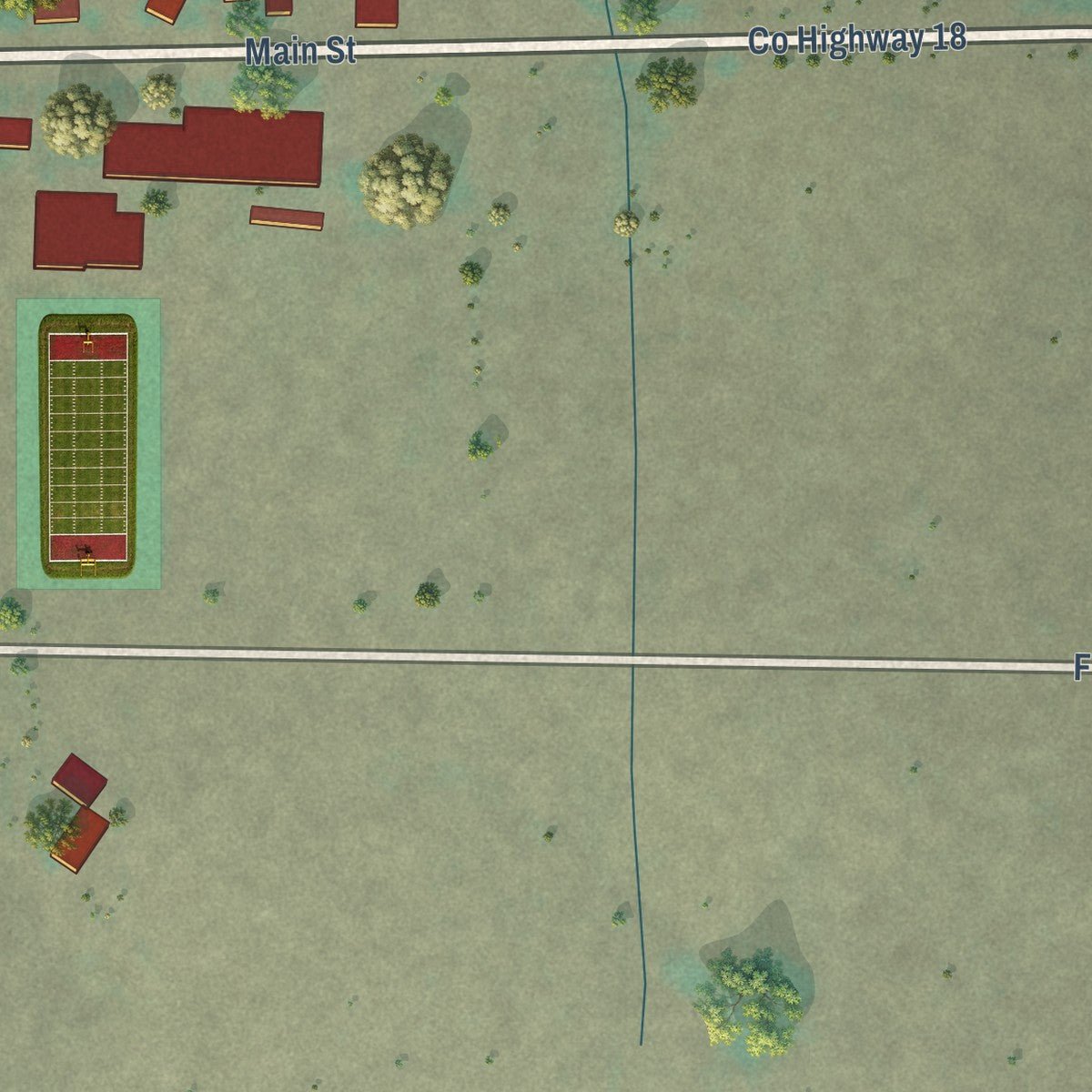Second close-up of the map of Long Creek, Oregon print showing more streets and buildings