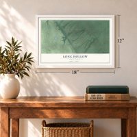 Long Hollow, South Dakota map, 12 x 18 inch print in a white frame in an entryway