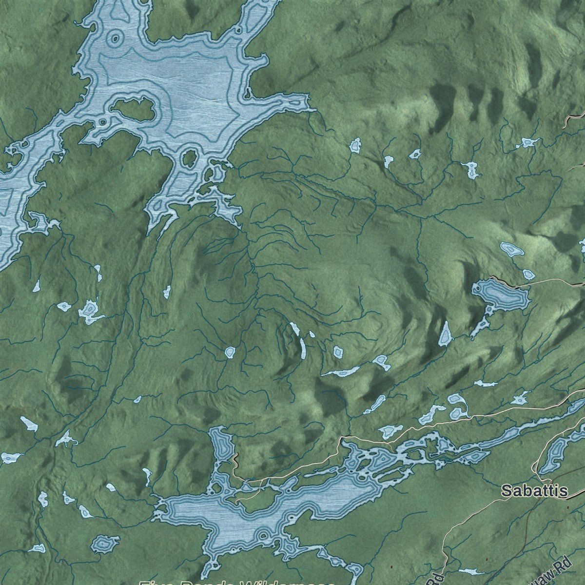 Second close-up of the map of Long Lake, New York print showing more streets and buildings