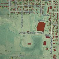 Second close-up of the map of Long Prairie, Minnesota print showing more streets and buildings