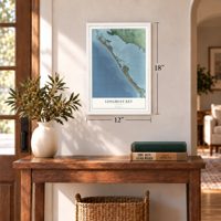 Longboat Key, Florida map, 12 x 18 inch print in a white frame in an entryway