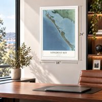 Longboat Key, Florida map, 18 x 24 inch print in a white frame in a home office
