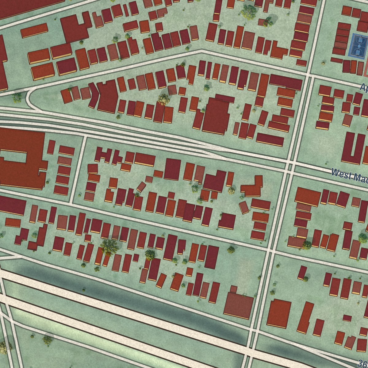 Second close-up of the map of Longfellow, California print showing more streets and buildings