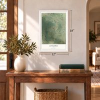 Longoria, Texas map, 12 x 18 inch print in a white frame in an entryway