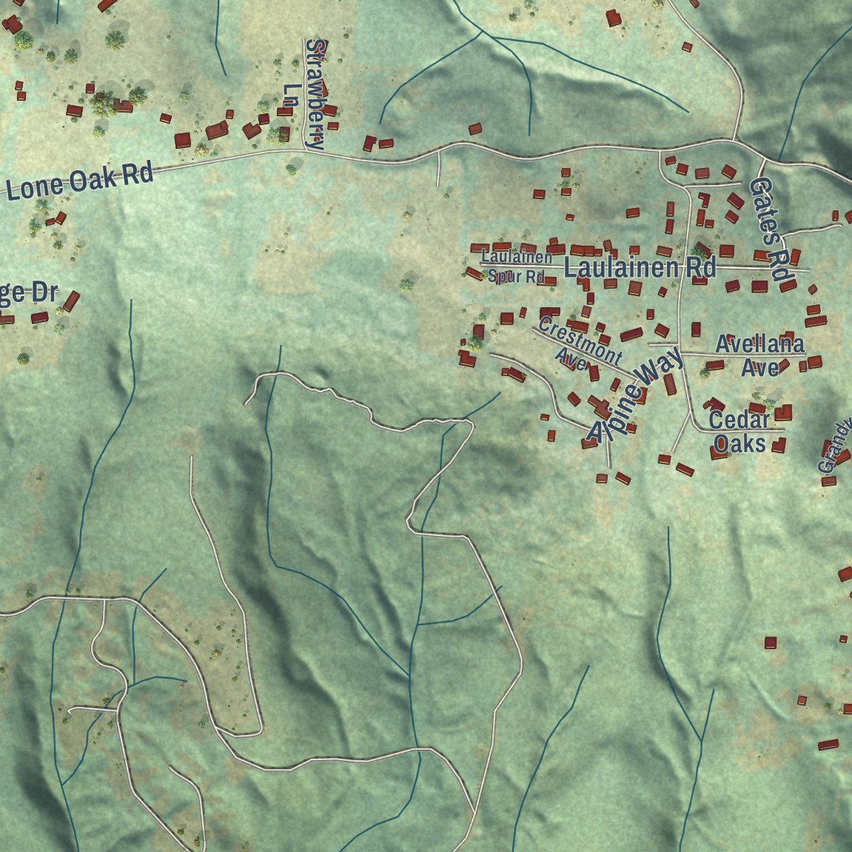 Second close-up of the map of Longview Heights, Washington print showing more streets and buildings