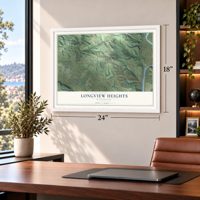 Longview Heights, Washington map, 18 x 24 inch print in a white frame in a home office
