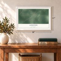 Longview, Mississippi map, 12 x 18 inch print in a white frame in an entryway