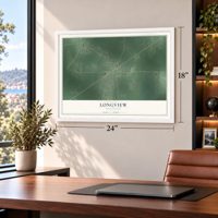 Longview, Mississippi map, 18 x 24 inch print in a white frame in a home office