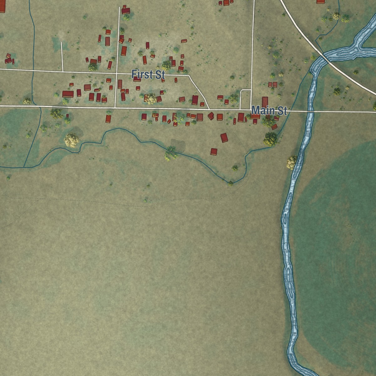 Second close-up of the map of Lookout, California print showing more streets and buildings