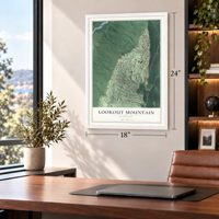 Lookout Mountain, Tennessee map, 18 x 24 inch print in a white frame in a home office