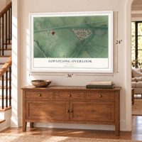 Lopatcong Overlook, New Jersey map, 24 x 36 inch print in a white frame above a dresser by a staircase