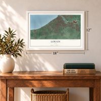Lorain, Ohio map, 12 x 18 inch print in a white frame in an entryway
