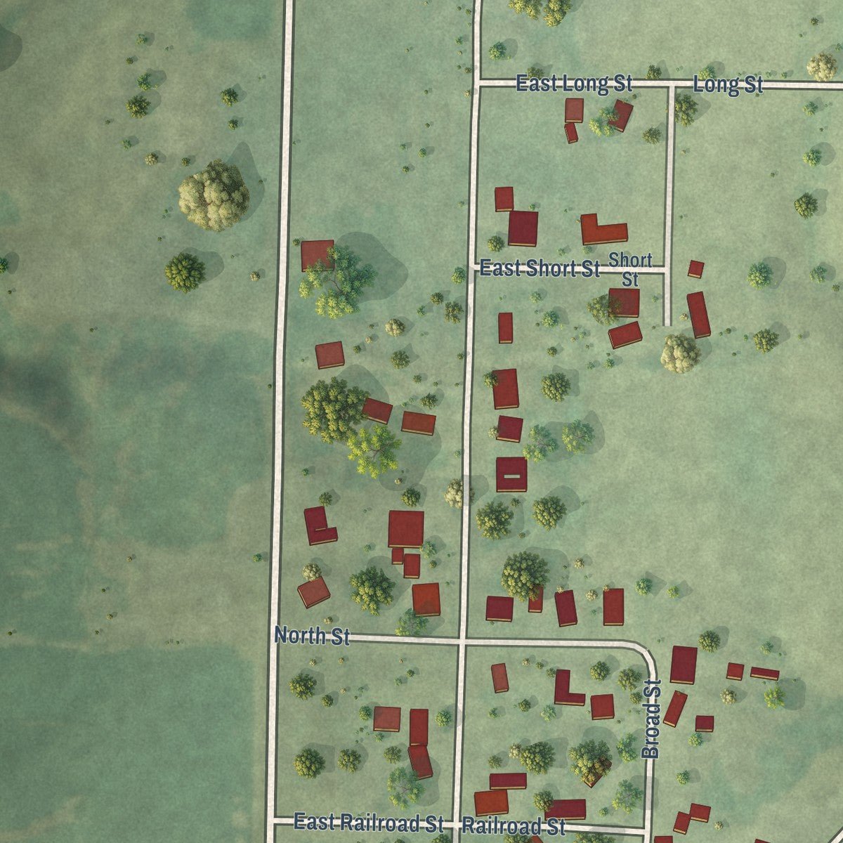 Second close-up of the map of Loraine, Illinois print showing more streets and buildings