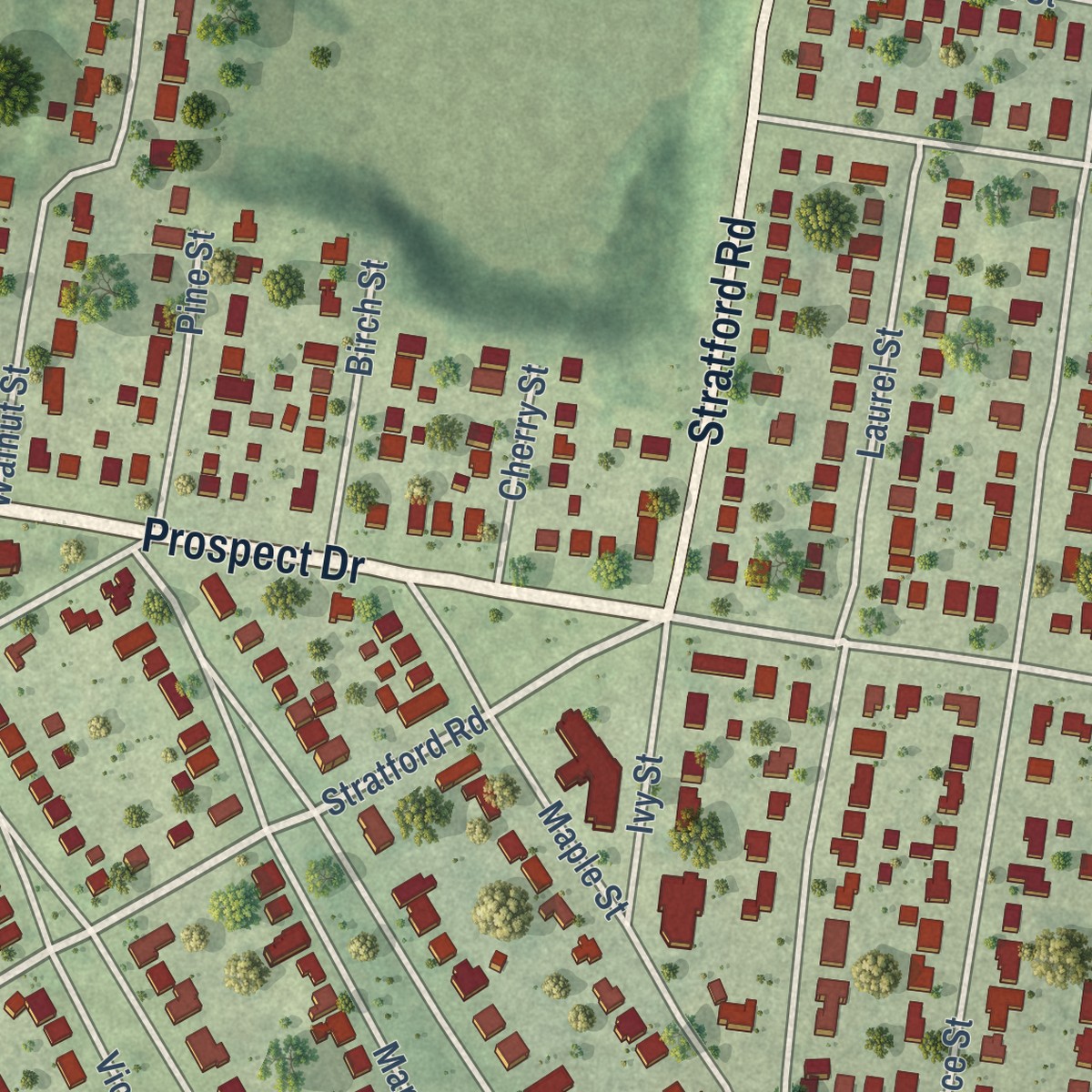 Second close-up of the map of Lordship, Connecticut print showing more streets and buildings