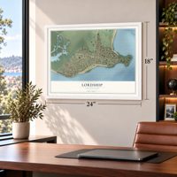 Lordship, Connecticut map, 18 x 24 inch print in a white frame in a home office