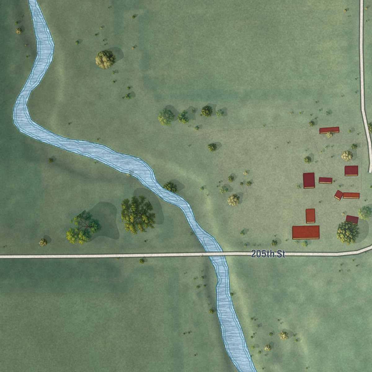 Second close-up of the map of Loretto, Nebraska print showing more streets and buildings