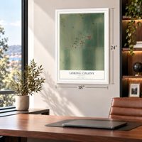 Loring Colony, Montana map, 18 x 24 inch print in a white frame in a home office