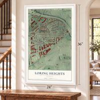 Loring Heights, Georgia map, 24 x 36 inch print in a white frame by a staircase