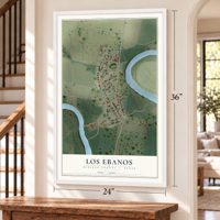 Los Ebanos, Hidalgo County, Texas map, 24 x 36 inch print in a white frame by a staircase