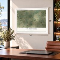 Los Huisaches, Texas map, 18 x 24 inch print in a white frame in a home office