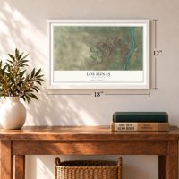 Los Lunas, New Mexico map, 12 x 18 inch print in a white frame in an entryway